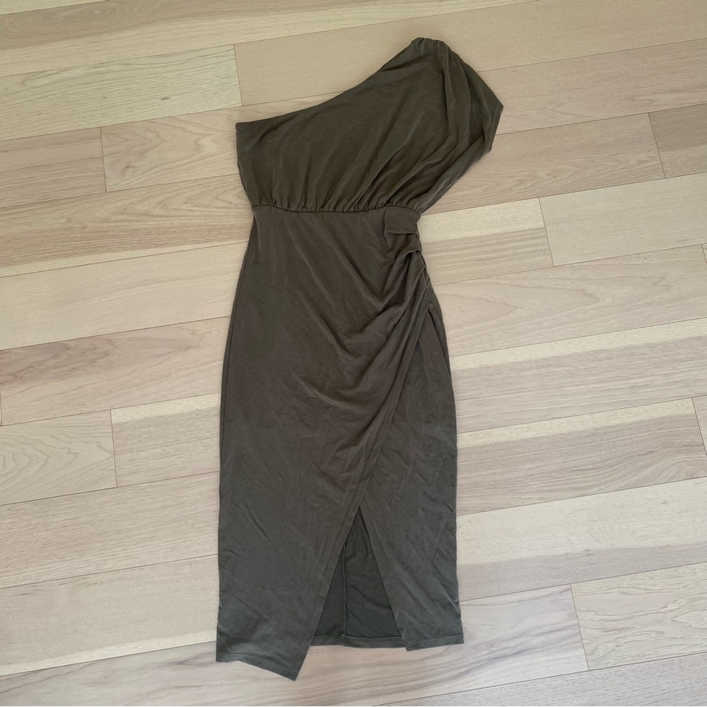 Lulus Raise a Glass Olive Green One-Shoulder Midi Dress - Picture 2 of 6